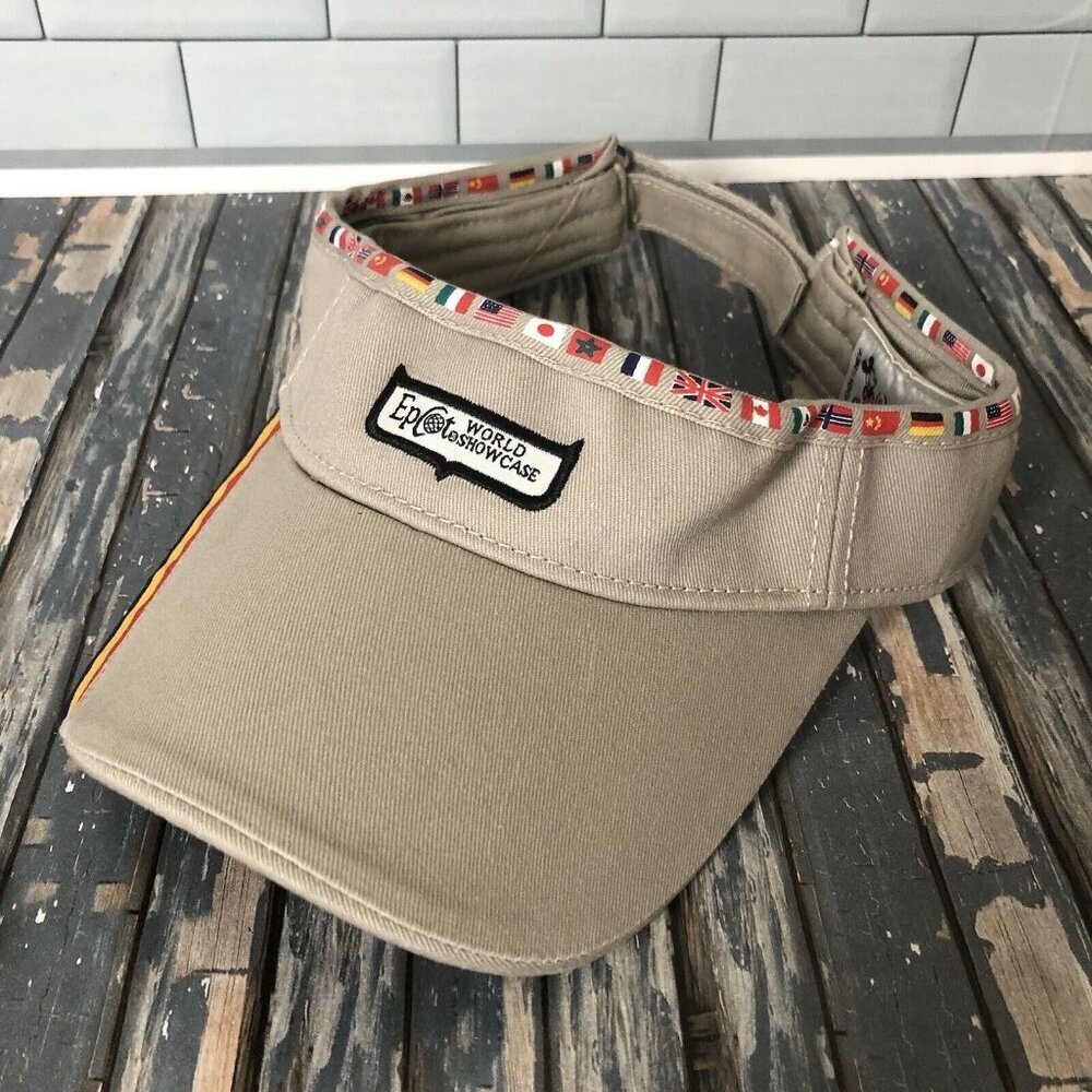 Walt Disney World Epcot Tan World Showcase Visor Hat Flags Strapback